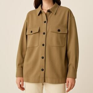 NAP Loungewear Oversized Tan Shacket Cotton Blend Button Shirt Jacket Size L